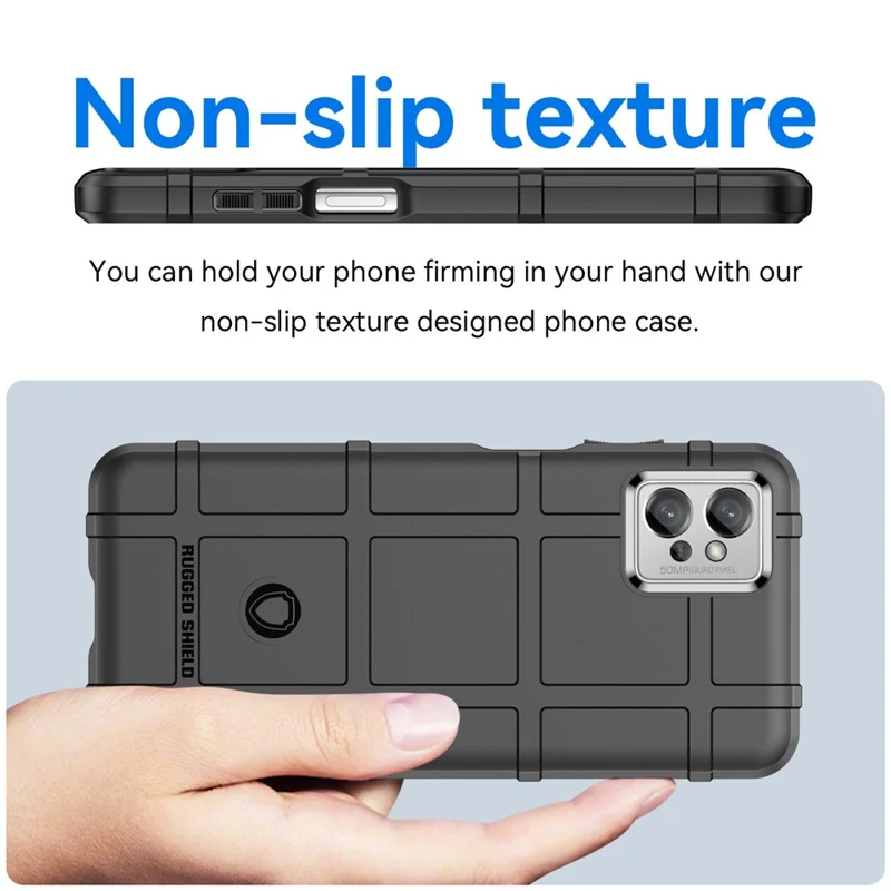 For Motorola Moto G32 4G Rugged Square Grid Texture Phone Case Soft TPU Shock Absorbing Cover - Black