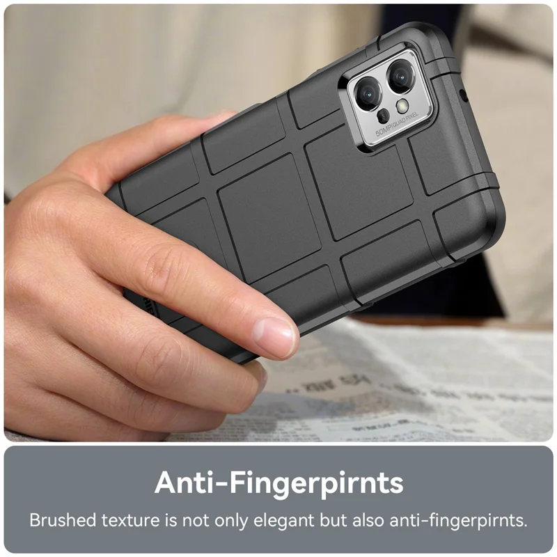For Motorola Moto G32 4G Rugged Square Grid Texture Phone Case Soft TPU Shock Absorbing Cover - Black