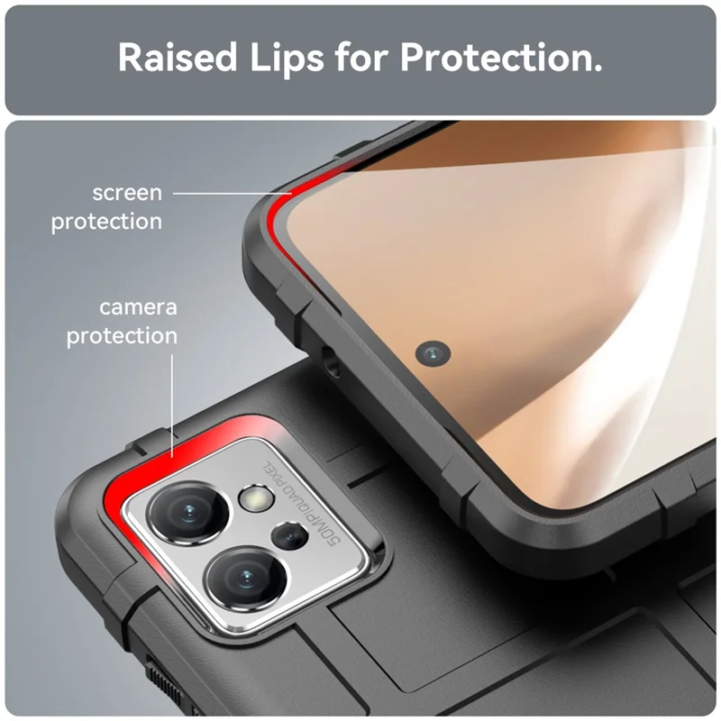 For Motorola Moto G32 4G Rugged Square Grid Texture Phone Case Soft TPU Shock Absorbing Cover - Black