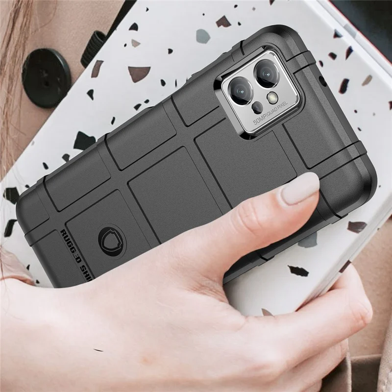 For Motorola Moto G32 4G Rugged Square Grid Texture Phone Case Soft TPU Shock Absorbing Cover - Black