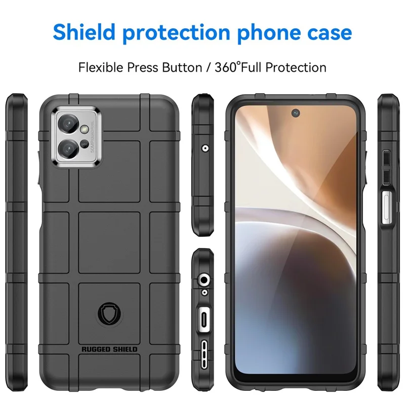 For Motorola Moto G32 4G Rugged Square Grid Texture Phone Case Soft TPU Shock Absorbing Cover - Black