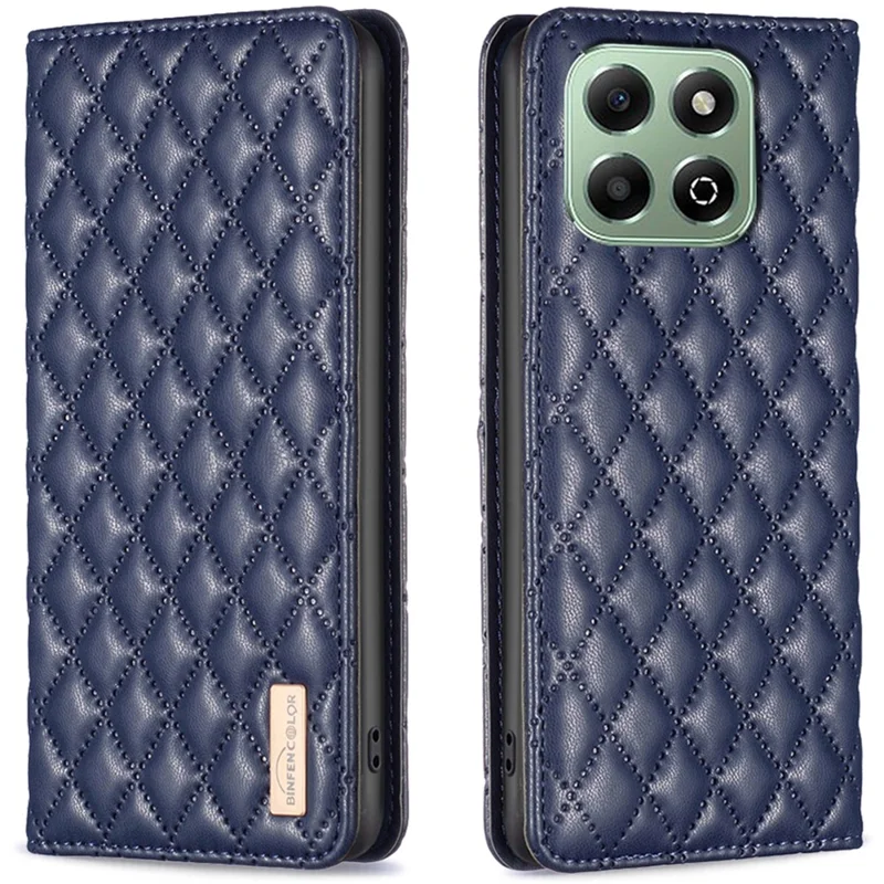 BINFEN COLOR BF Style-16 For Honor X6b 4G Case Card Slots Leather Rhombus Phone Cover - Azul