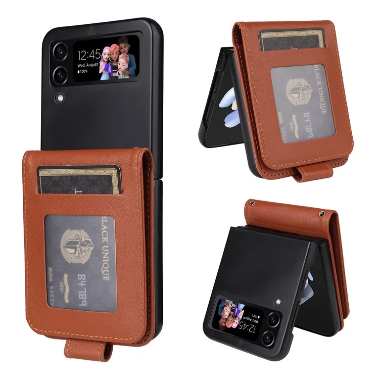 For Samsung Galaxy Z Flip4 5G Case Card Slots PU Leather Phone Cover - Brown