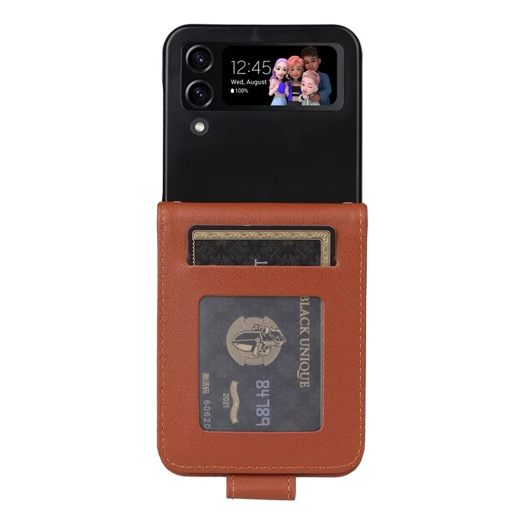 For Samsung Galaxy Z Flip4 5G Case Card Slots PU Leather Phone Cover - Brown