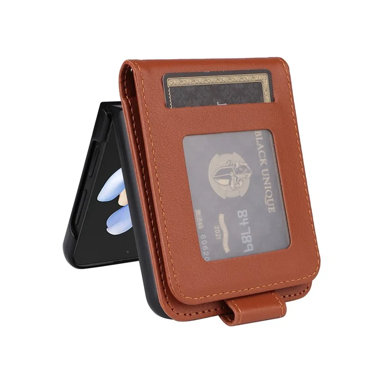 For Samsung Galaxy Z Flip4 5G Case Card Slots PU Leather Phone Cover - Brown