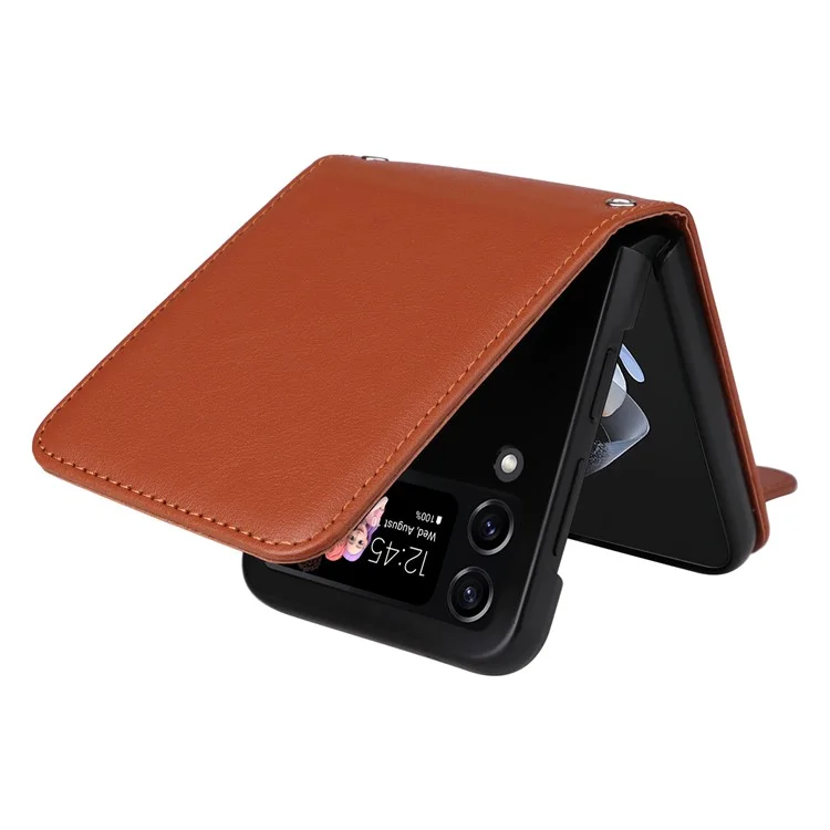 For Samsung Galaxy Z Flip4 5G Case Card Slots PU Leather Phone Cover - Brown