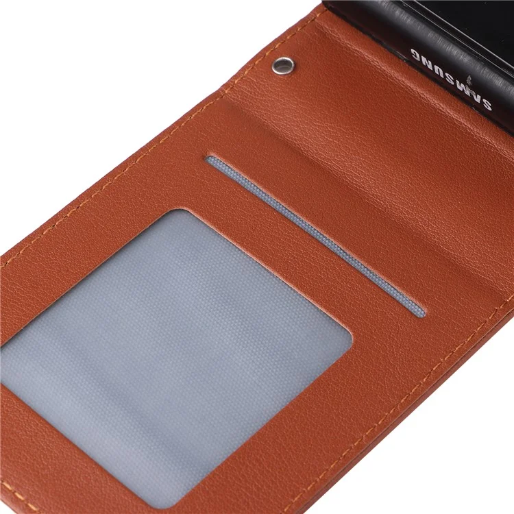 For Samsung Galaxy Z Flip4 5G Case Card Slots PU Leather Phone Cover - Brown