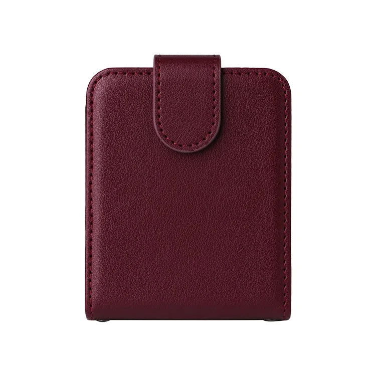 For Samsung Galaxy Z Flip5 5G Case with Strap Card Holder Phone Leather Cover - Wine Red