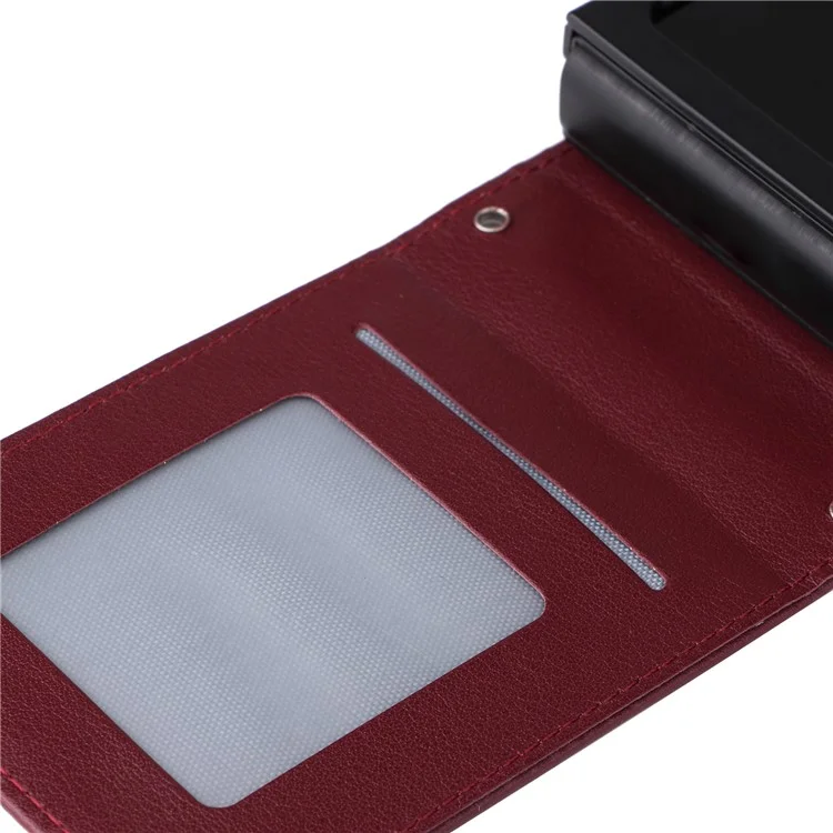 For Samsung Galaxy Z Flip5 5G Case with Strap Card Holder Phone Leather Cover - Wine Red