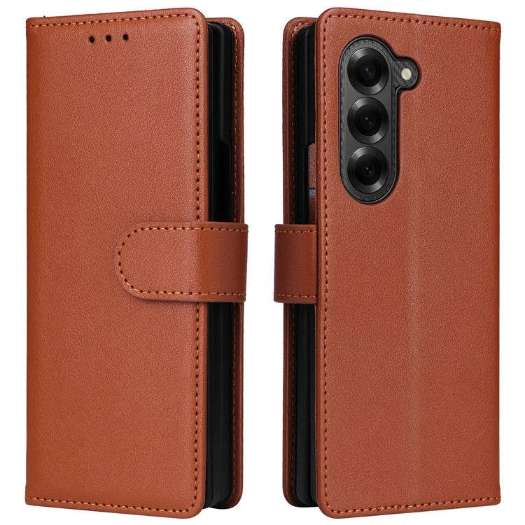 For Samsung Galaxy Z Fold6 5G Leather Case Wallet Card Slots Phone Cover - Brown