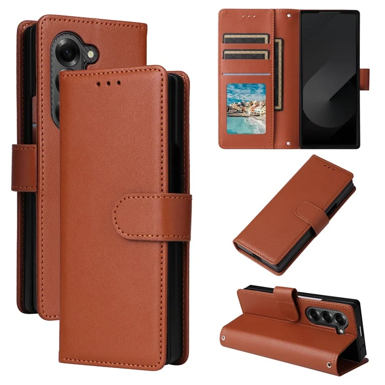 For Samsung Galaxy Z Fold6 5G Leather Case Wallet Card Slots Phone Cover - Brown