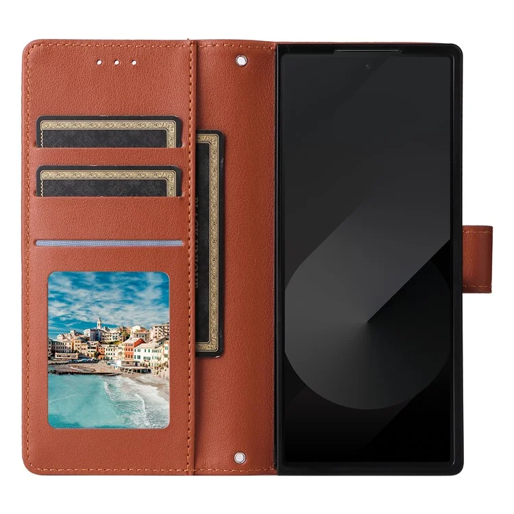 For Samsung Galaxy Z Fold6 5G Leather Case Wallet Card Slots Phone Cover - Brown