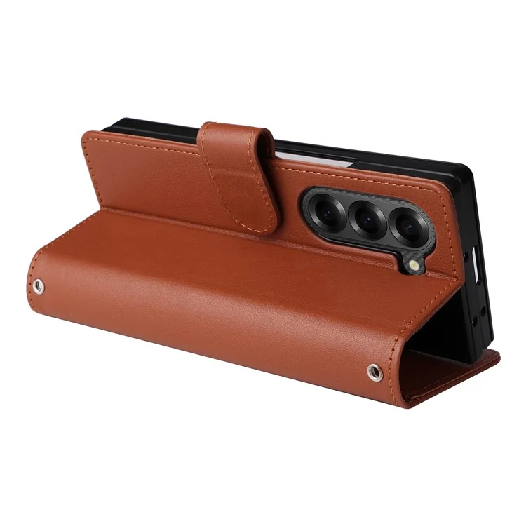 For Samsung Galaxy Z Fold6 5G Leather Case Wallet Card Slots Phone Cover - Brown