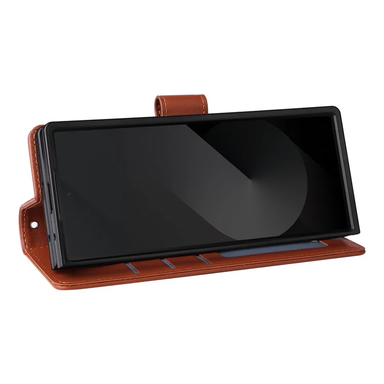 For Samsung Galaxy Z Fold6 5G Leather Case Wallet Card Slots Phone Cover - Brown