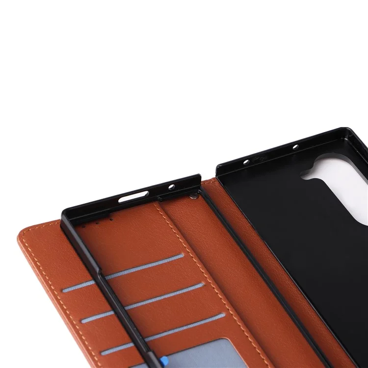 For Samsung Galaxy Z Fold6 5G Leather Case Wallet Card Slots Phone Cover - Brown