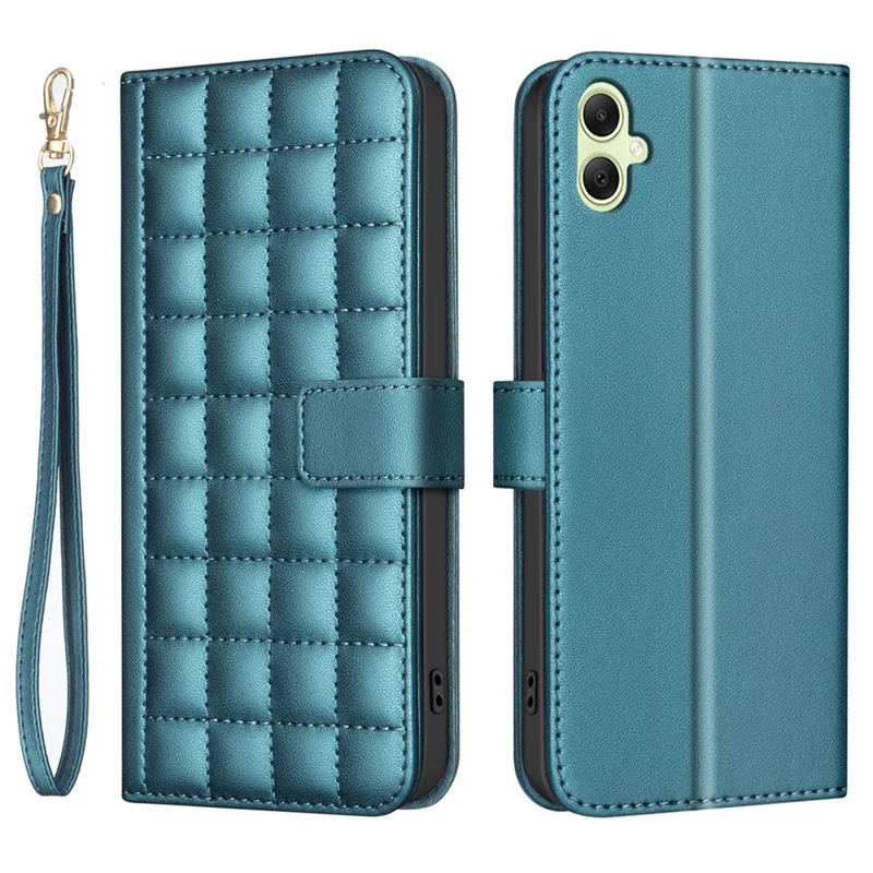 BINFEN COLOR for Samsung Galaxy A06 4G Case Wallet PU Leather Cover Square Grid Pattern - Green
