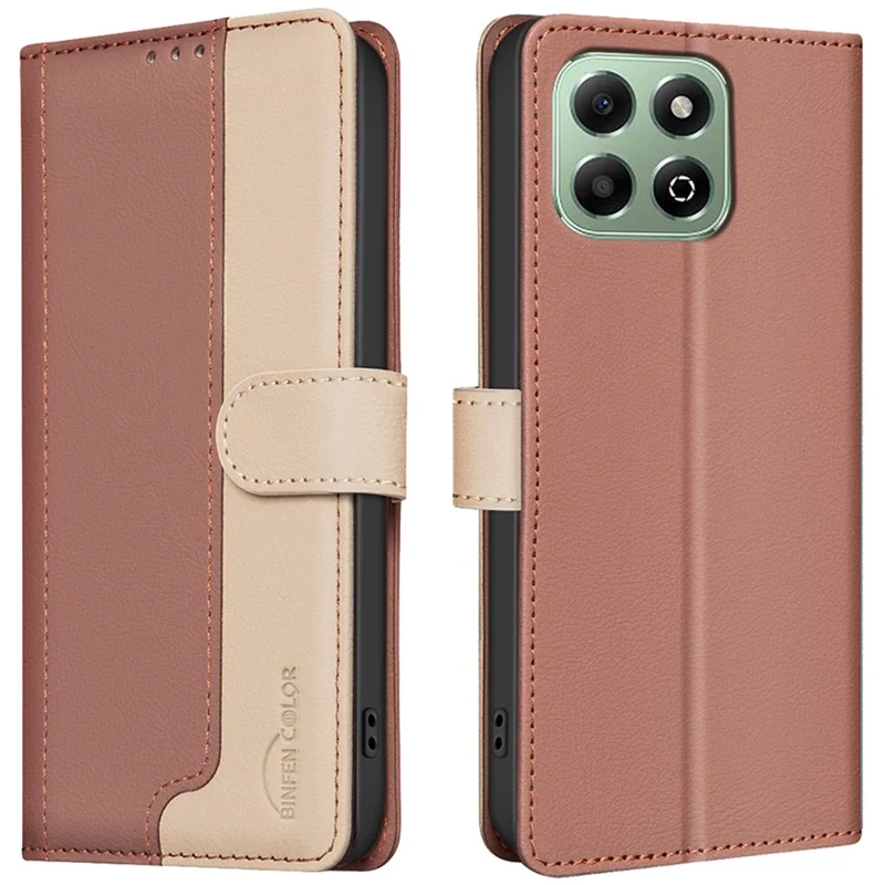 BINFEN COLOR BF33 for Honor X6b 4G Wallet Case Splicing Color Leather Phone Cover - Brown