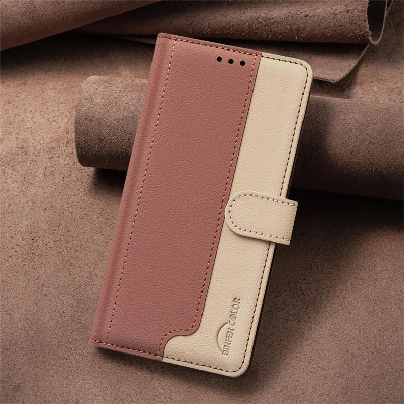 BINFEN COLOR BF33 for Honor X6b 4G Wallet Case Splicing Color Leather Phone Cover - Brown