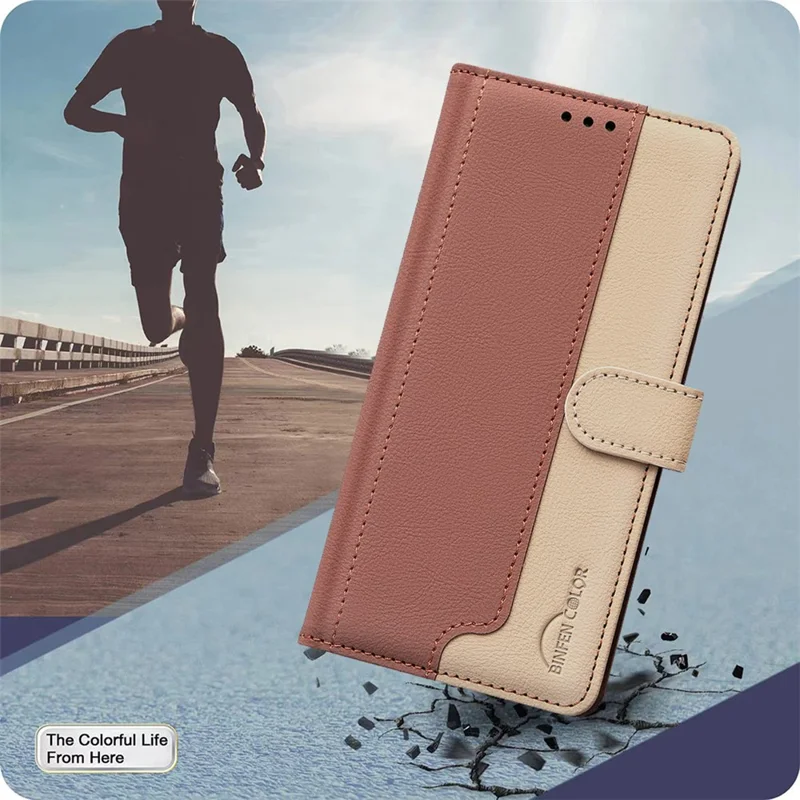 BINFEN COLOR BF33 for Honor X6b 4G Wallet Case Splicing Color Leather Phone Cover - Brown