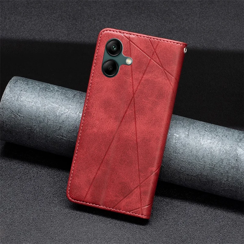Per Samsung Galaxy A06 Case Card Slot PU Pelle Geometrica Custodia Telefonica - Rosso