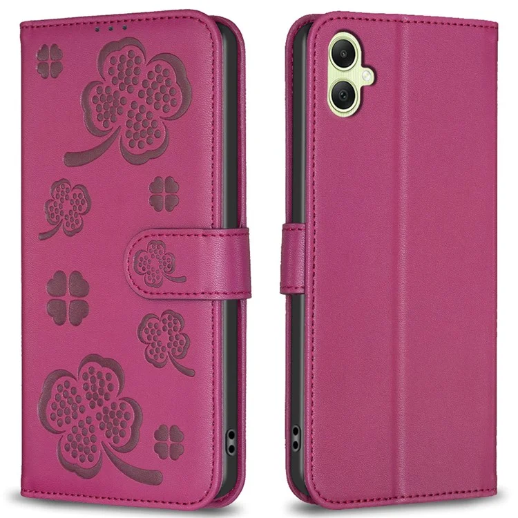 Para Samsung Galaxy A06 Case PU Leather Wallet Stand Phone Cover Clover Pattern - Rose