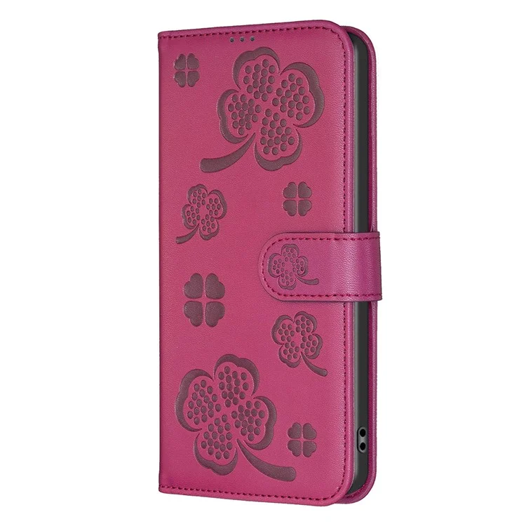 Para Samsung Galaxy A06 Case PU Leather Wallet Stand Phone Cover Clover Pattern - Rose