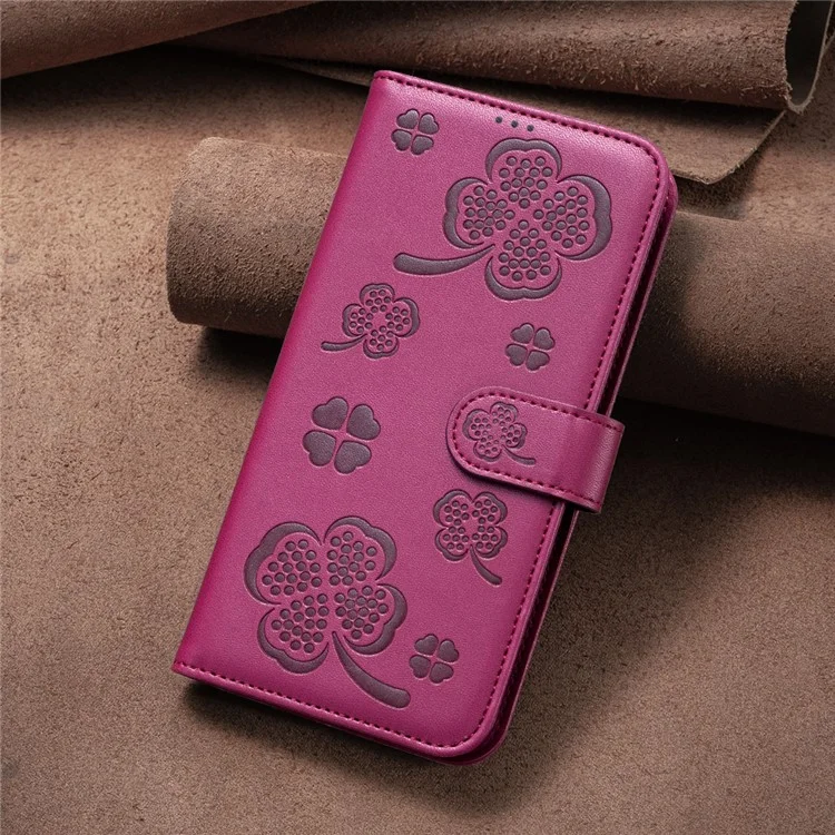Para Samsung Galaxy A06 Case PU Leather Wallet Stand Phone Cover Clover Pattern - Rose