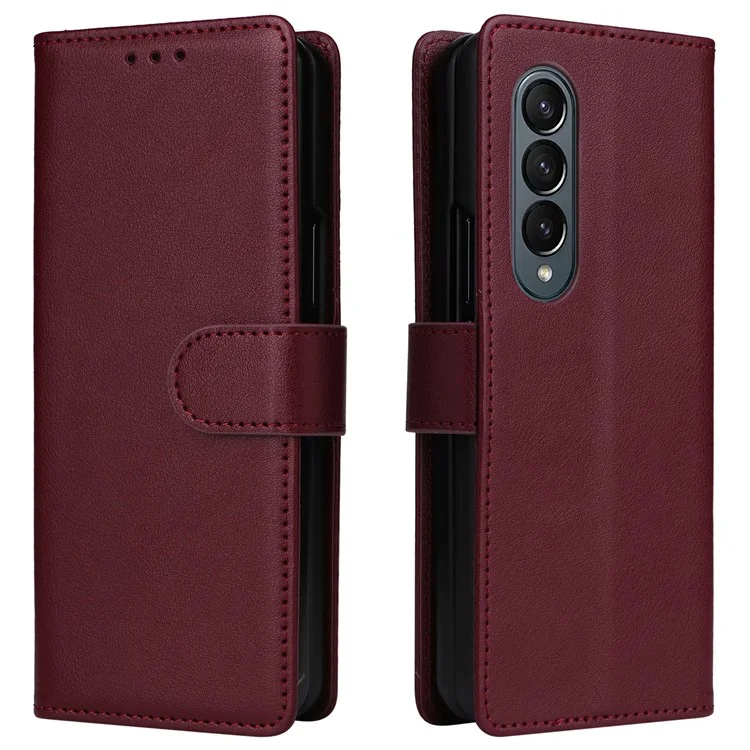 Per Samsung Galaxy Z Fold4 5G Case PU Pelle Custodia Telefonica con 3 Slot per Schede - Rosso Vino