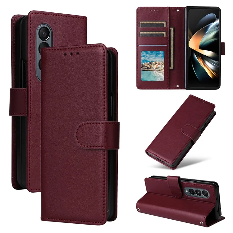 Per Samsung Galaxy Z Fold4 5G Case PU Pelle Custodia Telefonica con 3 Slot per Schede - Rosso Vino