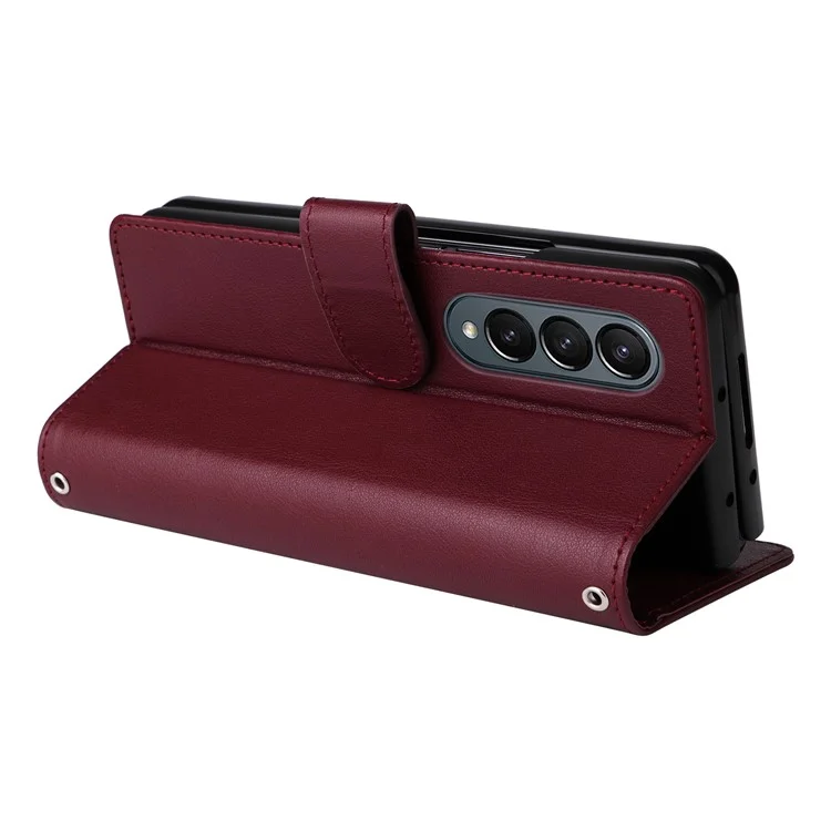 Per Samsung Galaxy Z Fold4 5G Case PU Pelle Custodia Telefonica con 3 Slot per Schede - Rosso Vino