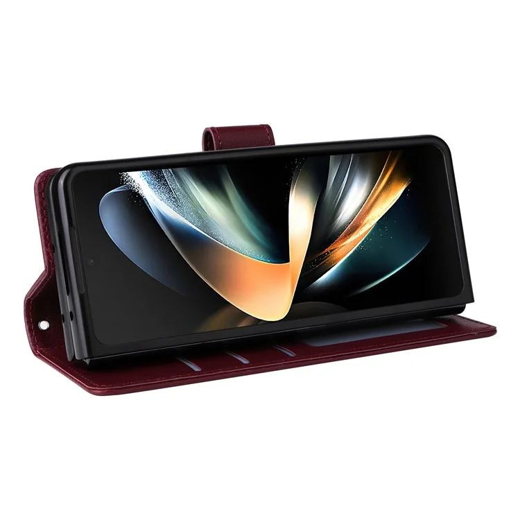 Per Samsung Galaxy Z Fold4 5G Case PU Pelle Custodia Telefonica con 3 Slot per Schede - Rosso Vino