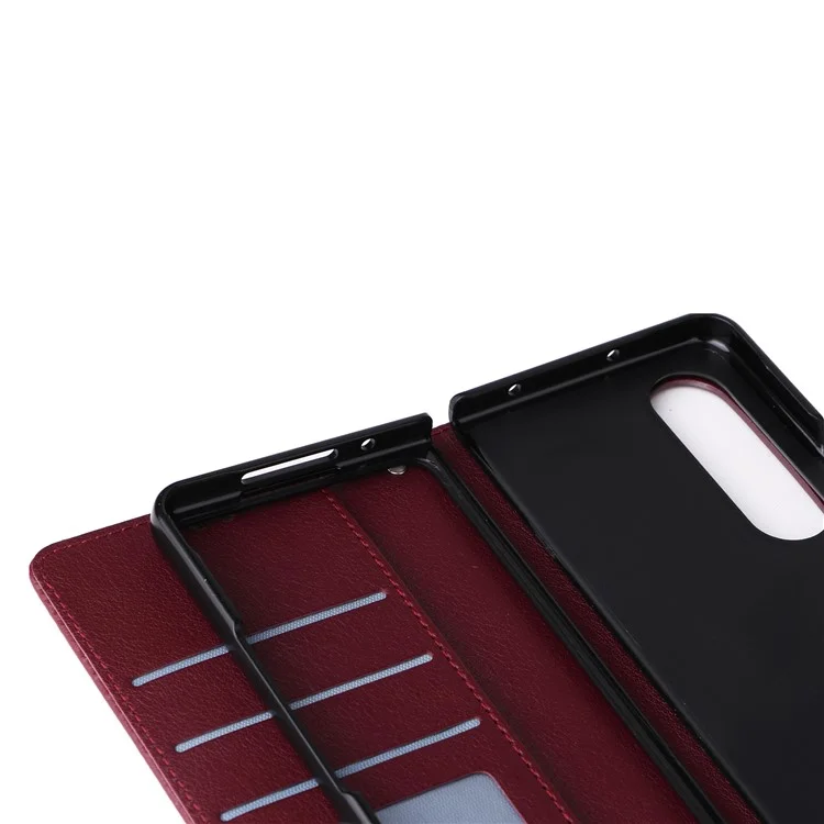 Per Samsung Galaxy Z Fold4 5G Case PU Pelle Custodia Telefonica con 3 Slot per Schede - Rosso Vino