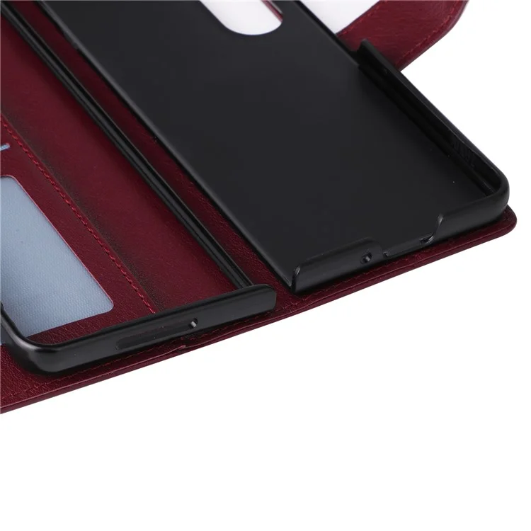 Per Samsung Galaxy Z Fold4 5G Case PU Pelle Custodia Telefonica con 3 Slot per Schede - Rosso Vino