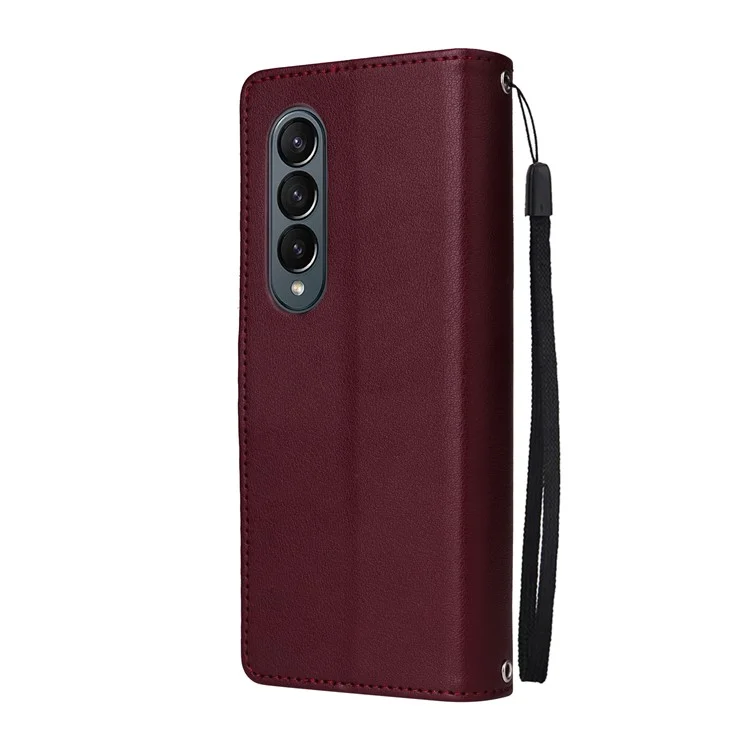 Per Samsung Galaxy Z Fold4 5G Case PU Pelle Custodia Telefonica con 3 Slot per Schede - Rosso Vino