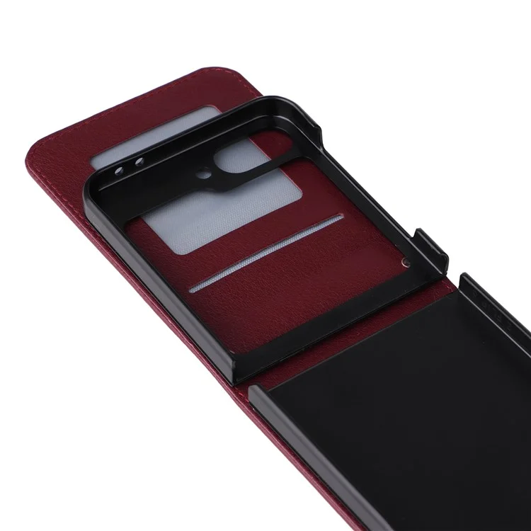 Para Samsung Galaxy Z Flip6 5G Case PU Leather Card Holder Folding Phone Cover - Vinho Tinto