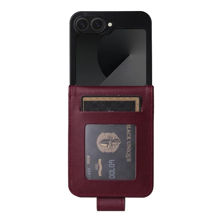 Para Samsung Galaxy Z Flip6 5G Case PU Leather Card Holder Folding Phone Cover - Vinho Tinto