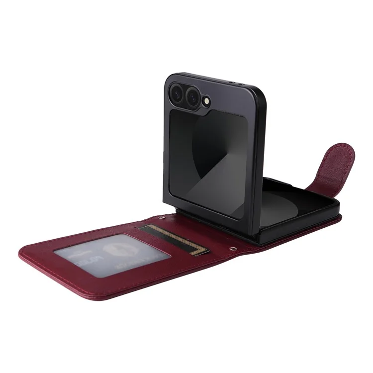 Para Samsung Galaxy Z Flip6 5G Case PU Leather Card Holder Folding Phone Cover - Vinho Tinto