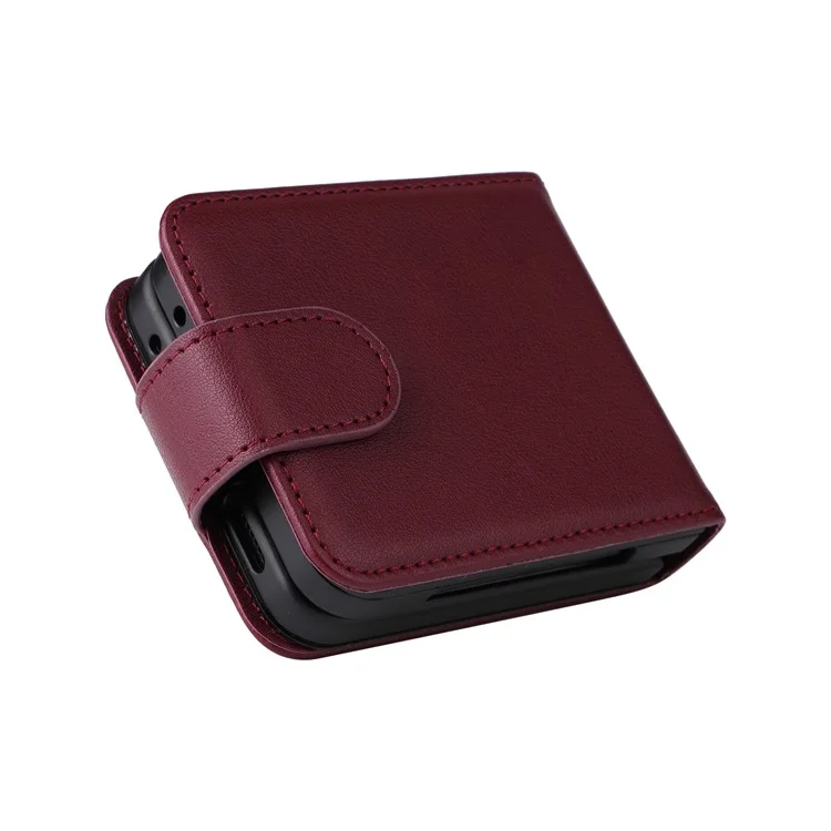 Para Samsung Galaxy Z Flip6 5G Case PU Leather Card Holder Folding Phone Cover - Vinho Tinto