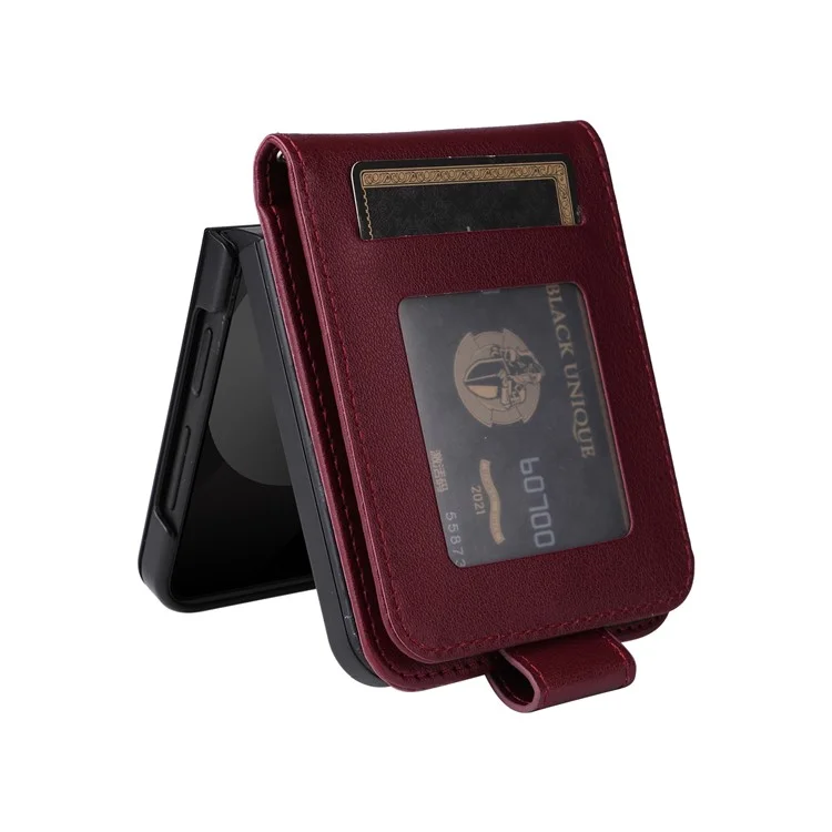 Para Samsung Galaxy Z Flip6 5G Case PU Leather Card Holder Folding Phone Cover - Vinho Tinto