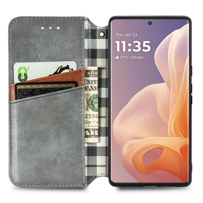 For Motorola Moto G85 5G / S50 Neo 5G Case Rhombus Pattern Leather Phone Cover Magnetic Auto-absorbed - Grey