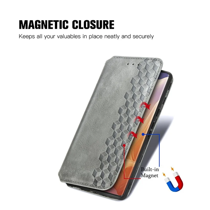 For Motorola Moto G85 5G / S50 Neo 5G Case Rhombus Pattern Leather Phone Cover Magnetic Auto-absorbed - Grey