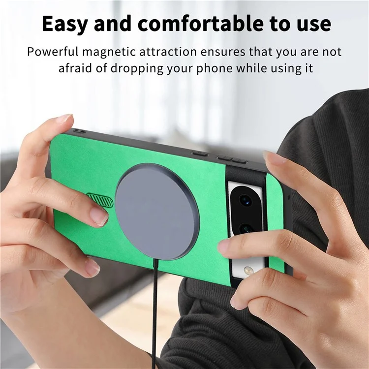 For Google Pixel 8a Leather Back Case Compatible with MagSafe Skin-Touch Phone Cover - Green