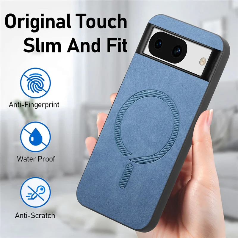 For Google Pixel 8a Leather Back Magnetic Case Skin-touch Phone Cover - Blue