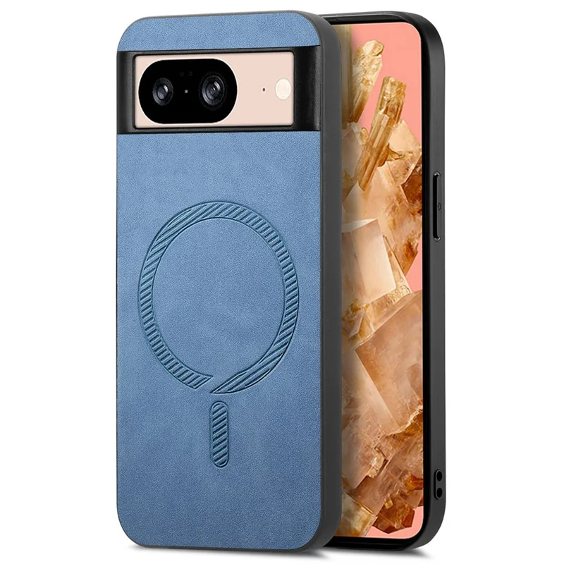 For Google Pixel 8 Leather Back Magnetic Case Skin-touch Phone Cover - Blue