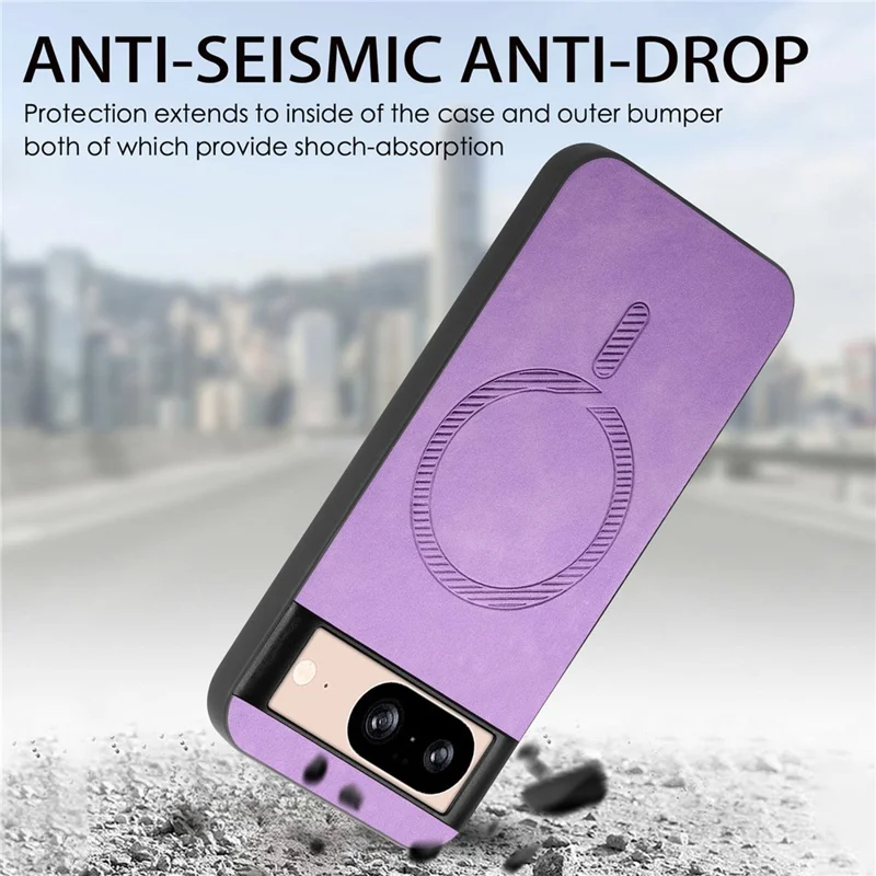For Google Pixel 8 Leather Back Magnetic Case Skin-touch Phone Cover - Purple
