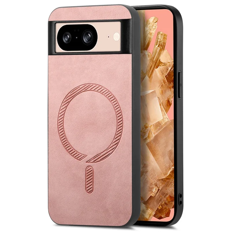 For Google Pixel 8 Leather Back Magnetic Case Skin-touch Phone Cover - Pink