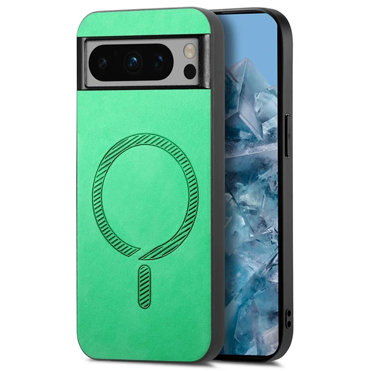 Para Google Pixel 8 Pro Capa de Couro de Volta Compatível com MagSafe Skin-Touch Capa de Telefone - Verde