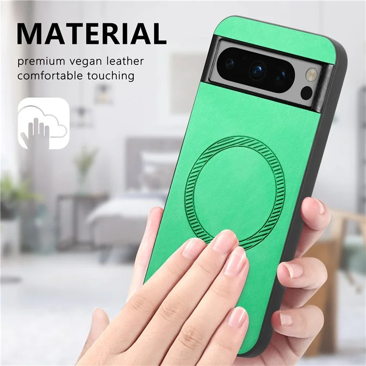 Para Google Pixel 8 Pro Capa de Couro de Volta Compatível com MagSafe Skin-Touch Capa de Telefone - Verde