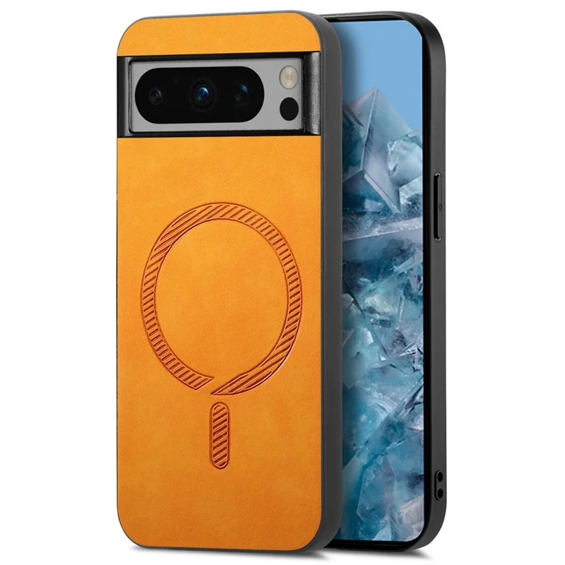 For Google Pixel 8 Pro Leather Back Case Magnetic Case Skin-touch Phone Cover - Yellow