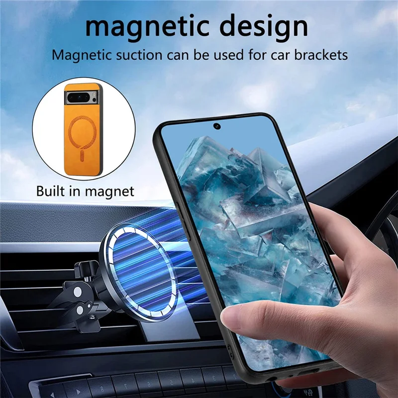 For Google Pixel 8 Pro Leather Back Case Magnetic Case Skin-touch Phone Cover - Yellow